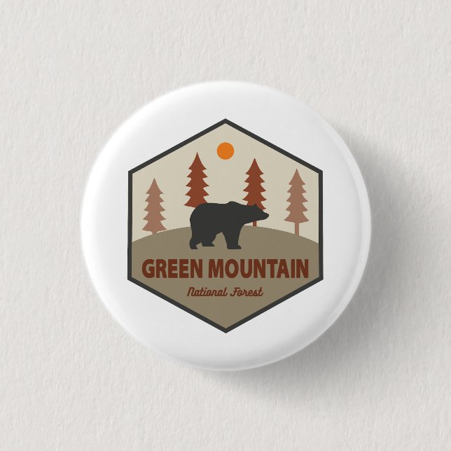Green Mountain National Forest Bear 1 Inch Round Button (Front)