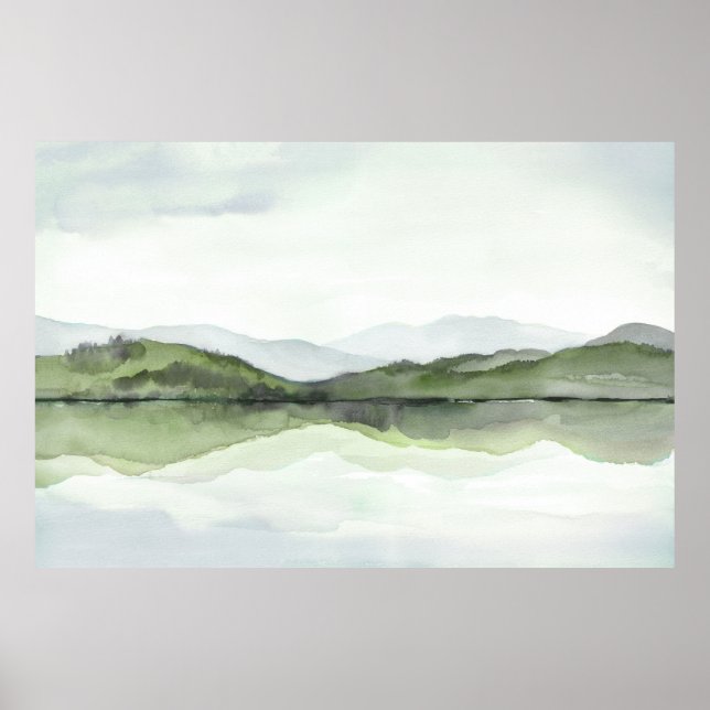Green Mountain Reflections Watercolor Landscape Poster (Front)