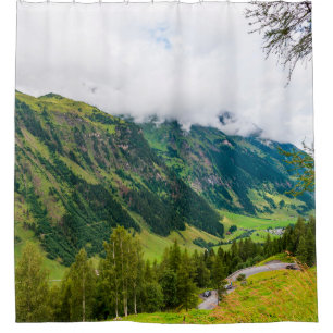 Green mountains covered with forest and green gras