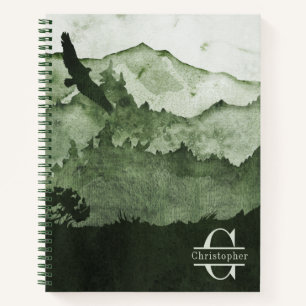 Green Mountains Eagle Masculine Monogram Inital Notebook