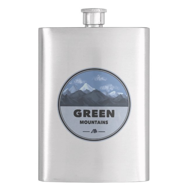 Green Mountains Vermont Camping Hip Flask (Front)