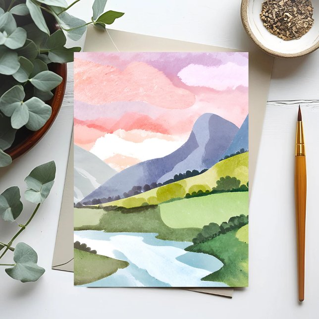 Green Mountainside Sunrise | Watercolor Postcard (Creator Uploaded)
