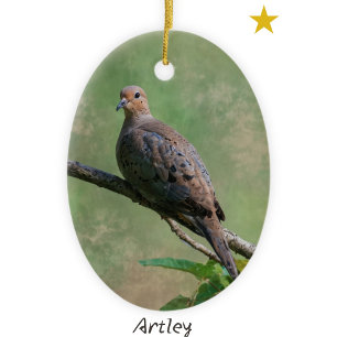 Green Mourning Dove Bird Painting Year Christmas  Ceramic Ornament