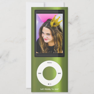 Green MP3 Music Player Birthday Invitation
