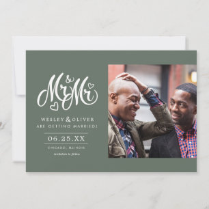 Green Mr. & Mr. Script - Save the Date with Photo