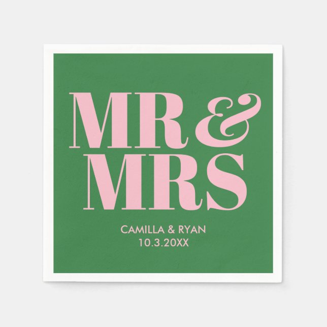 Green Mr & Mrs Personalized Wedding Napkins (Front)