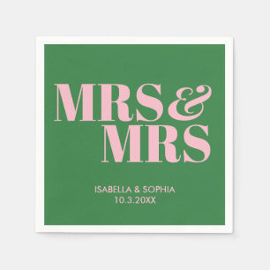 Green Mrs & Mrs Personalized Wedding Napkins