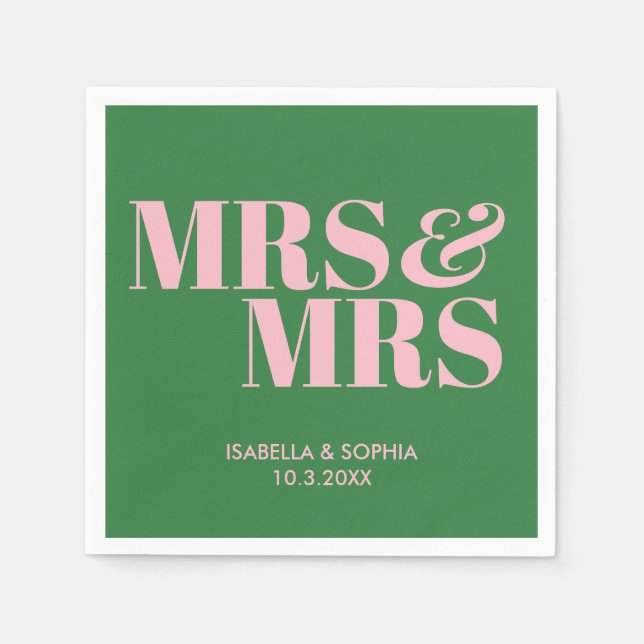 Green Mrs & Mrs Personalized Wedding Napkins (Front)