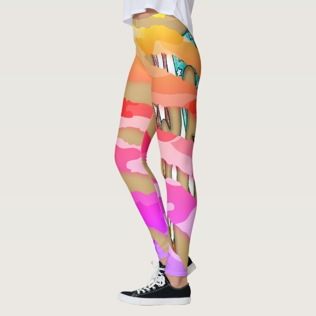 Green,multi colours, camo, pattern, USA tattoo fla Leggings (Left)