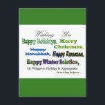 Green Multi holiday greetings<br><div class="desc">Green Multi holiday greeting for Christmas Hanukkah Kwanzaa Solstice Holidays</div>