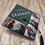 Green multi photo modern contemporary graduation cap topper<br><div class="desc">Graduation gift multi photo modern elegant stylish contemporary design. Contemporary green and white design.</div>