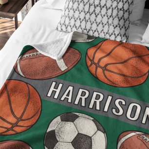Green Multi Sport Custom Name Monogram Fleece Blanket