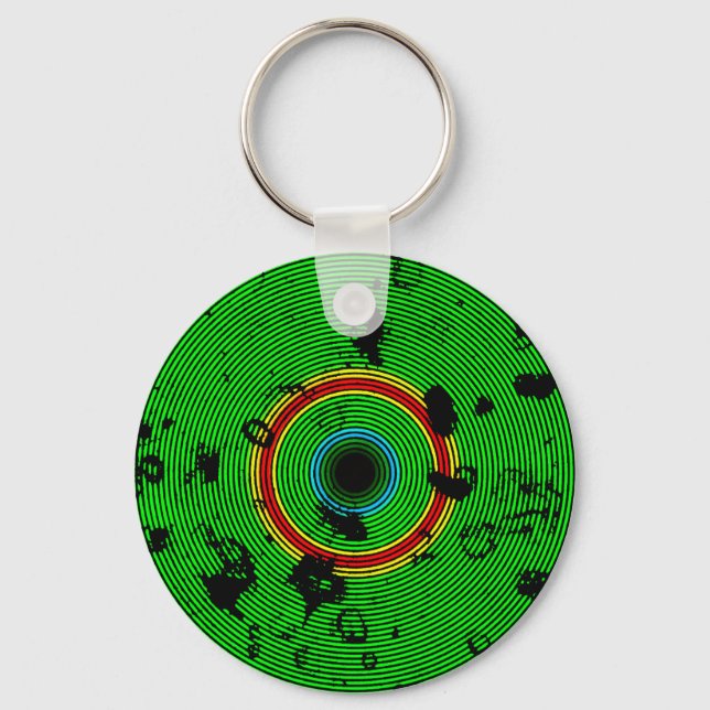 GREEN Multicolor Vinyl Disc Texture Pattern  Keychain (Front)