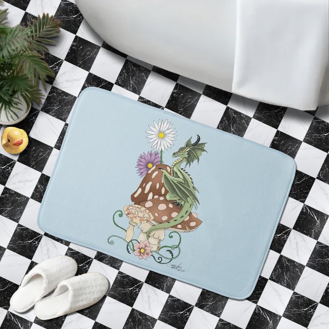 Green Mushroom Dragon Fantasy Flowers Bath Mat (Creator Uploaded)