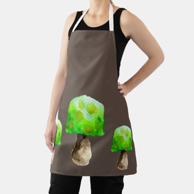 Green Mushroom watercolor cute fungi Apron (Insitu)