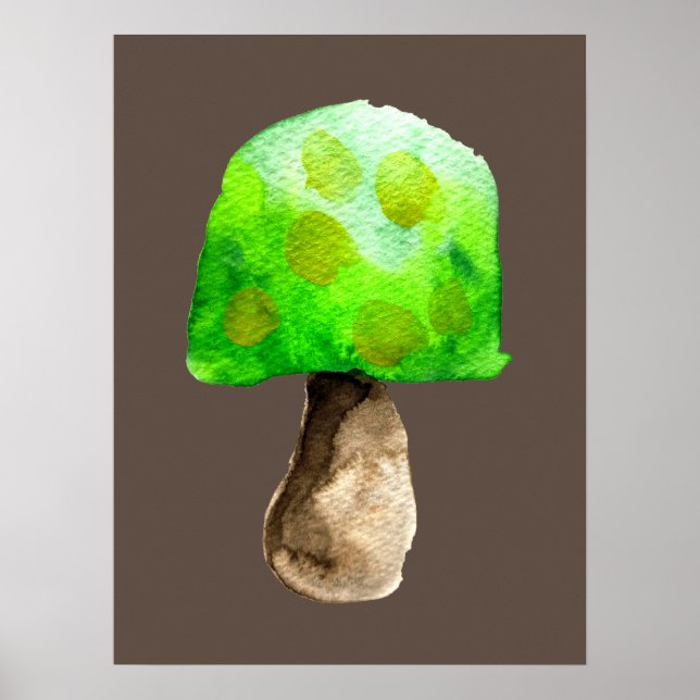 Green Mushroom watercolor cute fungi Poster (Front)