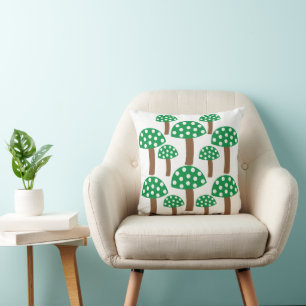 Green Mushrooms  Throw Pillow