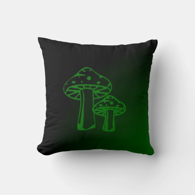 Green Mushrooms Throw Pillow (Front)