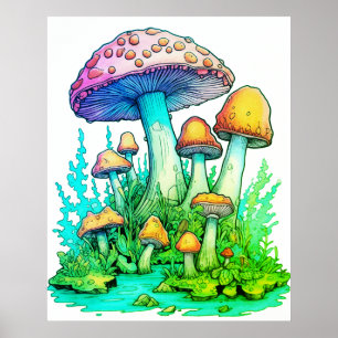 Green Mushrooms With a White Background on a Wall Poster