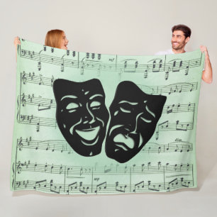 Green Music and Theater Greek Masks Fleece Blanket
