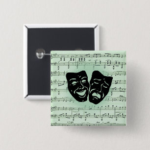 Green Music and Theatre Greek Masks 2 Inch Square Button