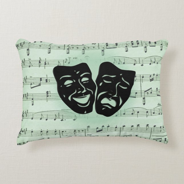 Green Music and Theatre Greek Masks Accent Pillow (Front)