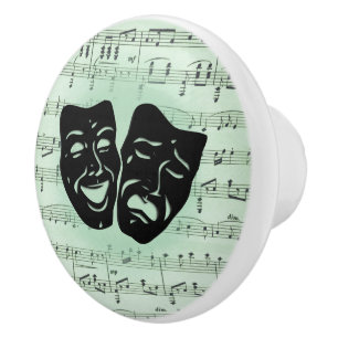 Green Music and Theatre Greek Masks Ceramic Knob