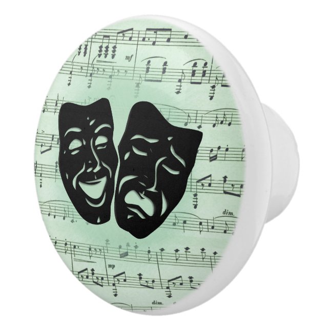 Green Music and Theatre Greek Masks Ceramic Knob (Right)
