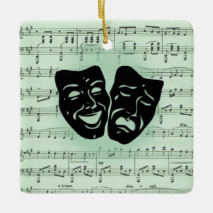 Green Music and Theatre Greek Masks Ceramic Ornament