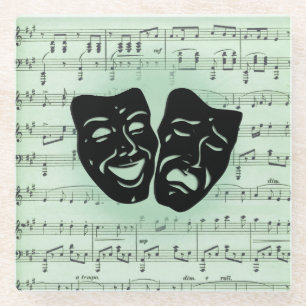 Green Music and Theatre Greek Masks Glass Coaster