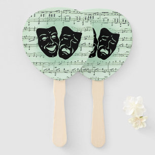 Green Music and Theatre Greek Masks Hand Fan