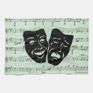 Green Music and Theatre Greek Masks Kitchen Towel