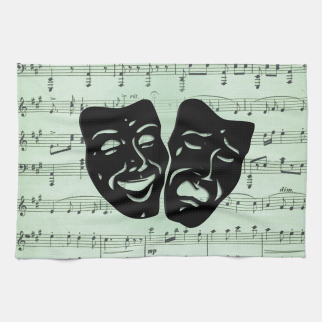 Green Music and Theatre Greek Masks Kitchen Towel (Horizontal)