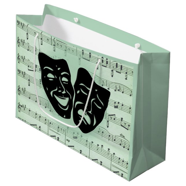 Green Music and Theatre Greek Masks Large Gift Bag (Front Angled)