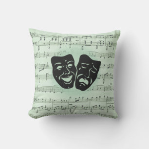 Green Music and Theatre Greek Masks Outdoor Pillow