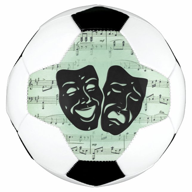 Green Music and Theatre Greek Masks Soccer Ball (Front)