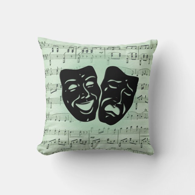 Green Music and Theatre Greek Masks Throw Pillow (Front)