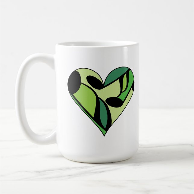 Green Music Note Patterned Heart Mug (Left)