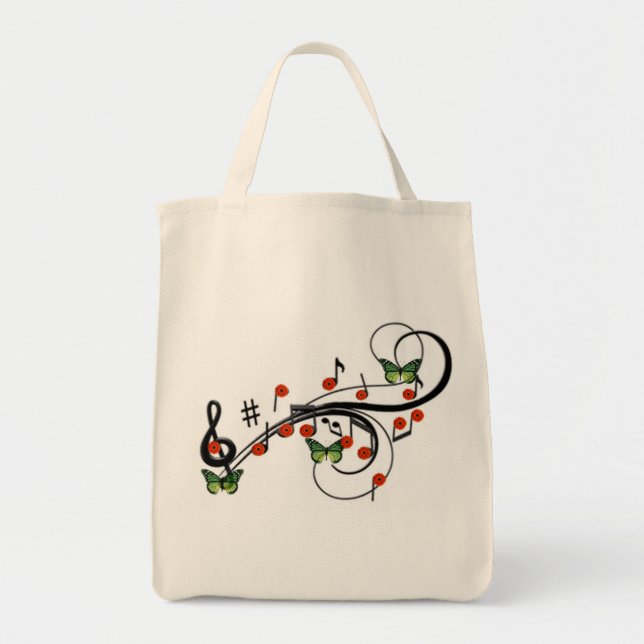 Green Musical Butterflies Tote Bag (Front)