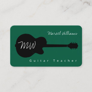 Green Musician Business Card with Black Guitar