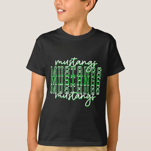 Green Mustang Pride School Srit Game Day Mustangs  T-Shirt (Front)