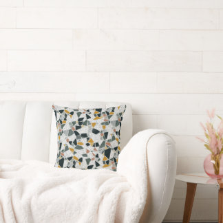 Green Mustard and Neutral Terrazzo Speckled Stone Throw Pillow