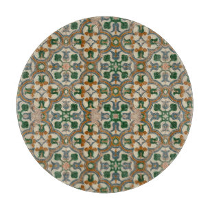 Green mustard floral Azulejos Geometric pattern Cutting Board