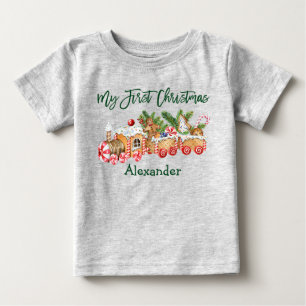 Green My First Christmas Gingerbread Train Grey Baby T-Shirt