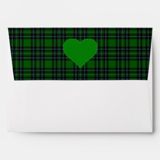 Green N' Black tartan plaid - green heart accent Envelope (Back (Top Flap))