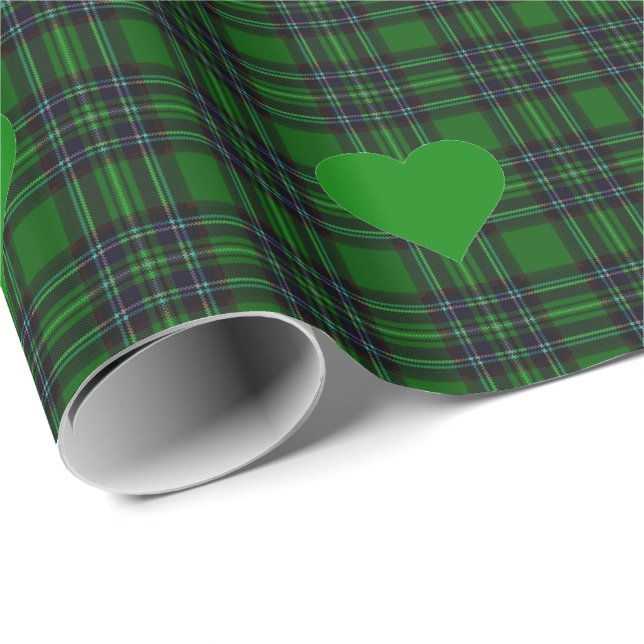 Green N' Black tartan Plaid - green heart accent Wrapping Paper (Roll Corner)