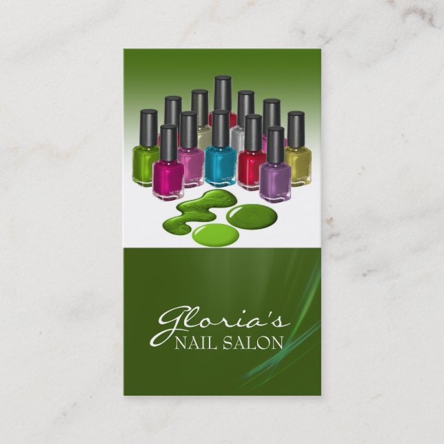 Green Nail Technician Business Cards (Front)