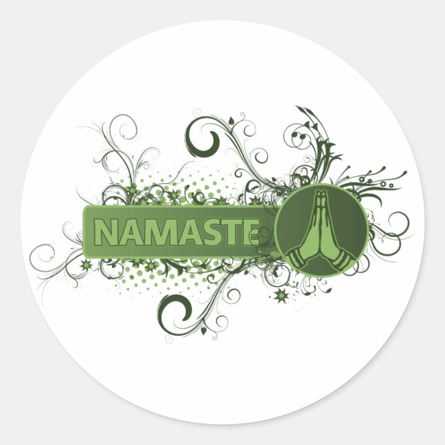 Green Namaste English Classic Round Sticker (Front)