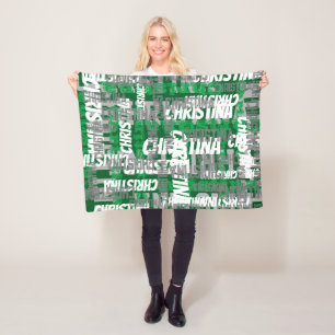 Green Name Collage Personalized Boys Kids Fleece Blanket