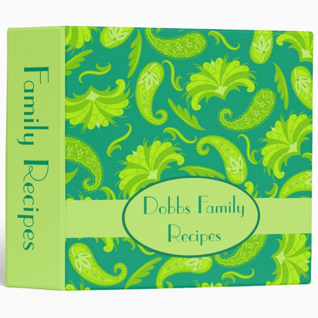 Green Name Personalized Paisley Album Notebook Binder (Front/Spine)